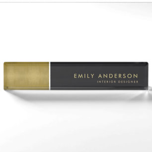 ELEGANT MINIMAL BOLD FAUX GOLD BLACK STRIPS NAMEPLATE