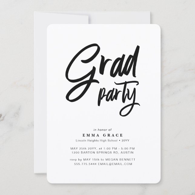 Elegant Minimal Bold Script Grad Party Invitation (Front)