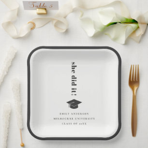 Elegant Minimal Bold Typography Graduation Cap Paper Plate
