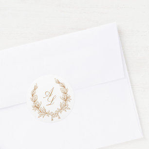 Elegant Minimal Botanical Bow Wreath Wedding Classic Round Sticker