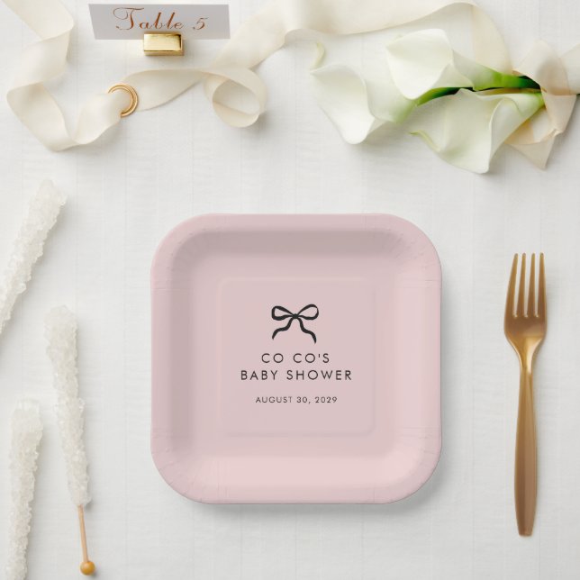 Elegant Minimal Bow Baby Shower Cocktail Napkins  Paper Plate (Wedding)
