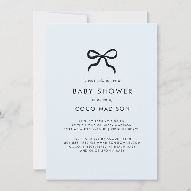 Elegant Minimal Bow Boy Baby Shower Invitation (Devant)