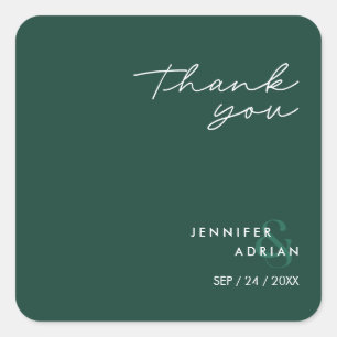 Elegant Minimal Brunswick Green Modern Wedding  Square Sticker