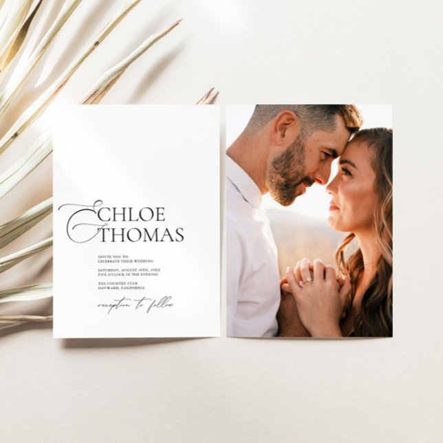 Elegant Minimal Calligraphy Photo Couple Wedding Invitation (Creator Uploaded)