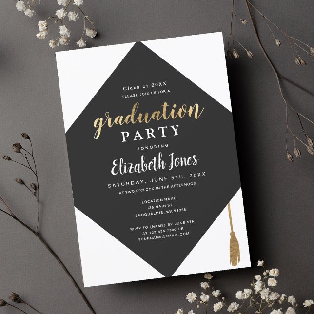 Elegant Minimal Cap Graduation Party Invitation (Creator Uploaded)