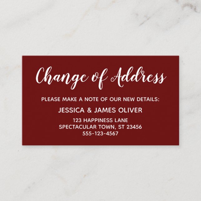 Elegant, Minimal Change of Address Burgundy Card (Front)