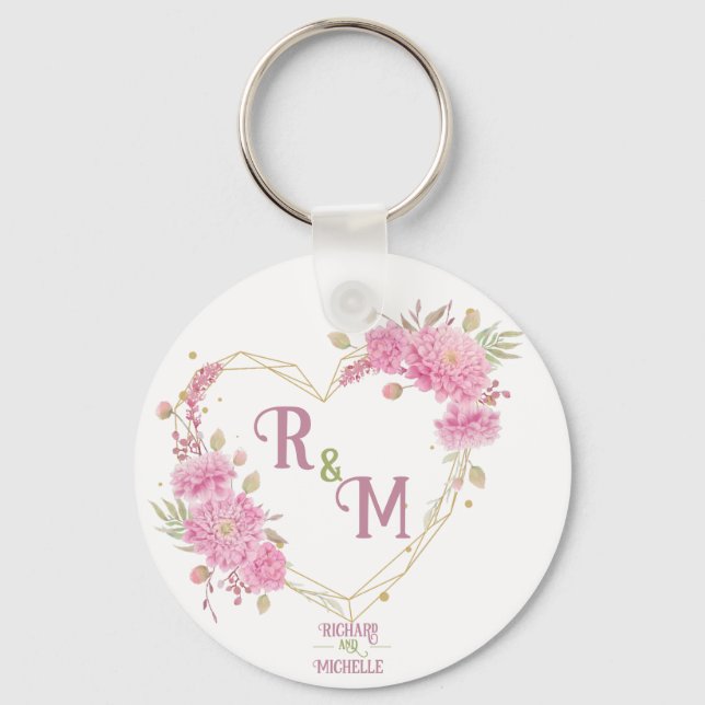 Elegant minimal Chic Initial letter monogram name Keychain (Front)