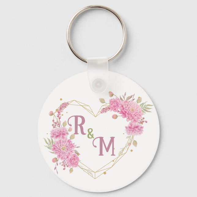 Elegant minimal Chic Initial letter monogram name Keychain (Front)