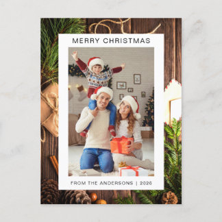 Elegant Minimal Christmas | Modern Family 1 Photo Holiday Postcard