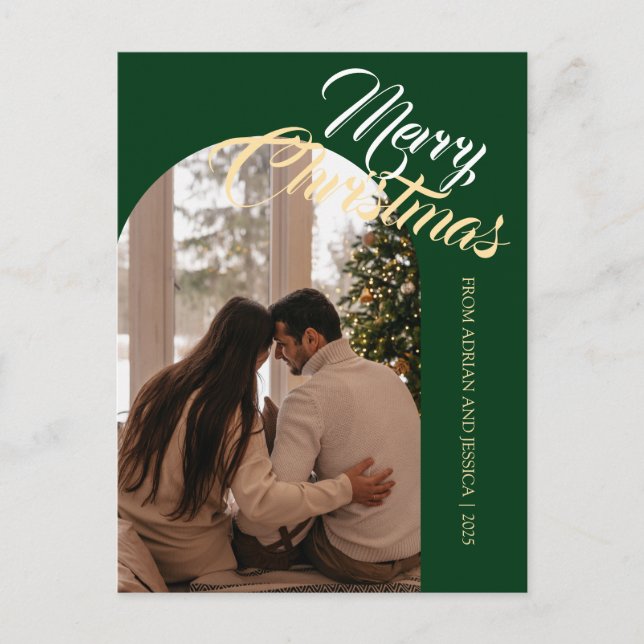 Elegant Minimal Christmas | Modern Family 1 Photo Holiday Postcard (Front)