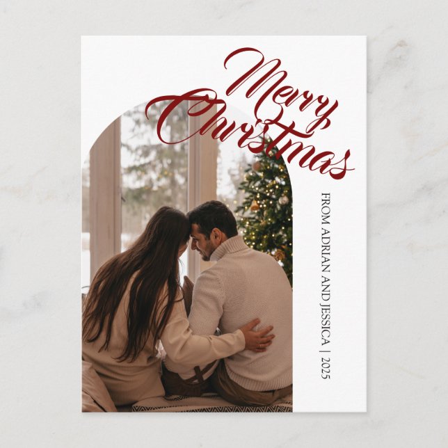 Elegant Minimal Christmas | Modern Family 1 Photo Holiday Postcard (Front)