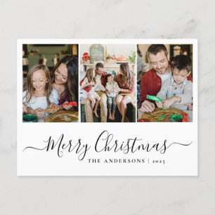 Elegant Minimal Christmas   Modern Family 3 Photo  Holiday Postcard