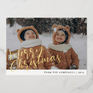 Elegant Minimal Christmas   Modern Family Portrait Foil Holiday Card