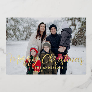 Elegant Minimal Christmas Modern Family Portrait Foil Holiday Card