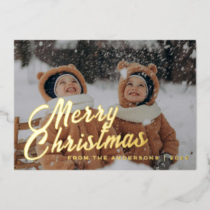 Elegant Minimal Christmas   Modern Family Portrait Foil Holiday Card