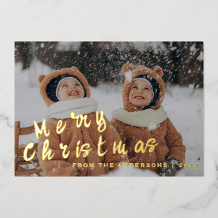 Elegant Minimal Christmas   Modern Family Portrait Foil Holiday Card