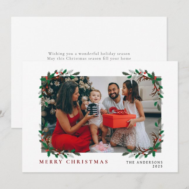 Elegant Minimal Christmas | Modern Family Portrait Holiday Card (Front/Back)