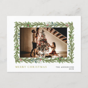 Elegant Minimal Christmas Modern Family Portrait Holiday Postcard