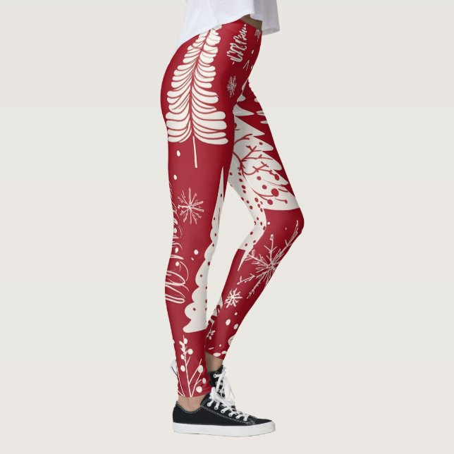 Elegant Minimal Christmas Tree Holiday Pattern  Leggings (Right)