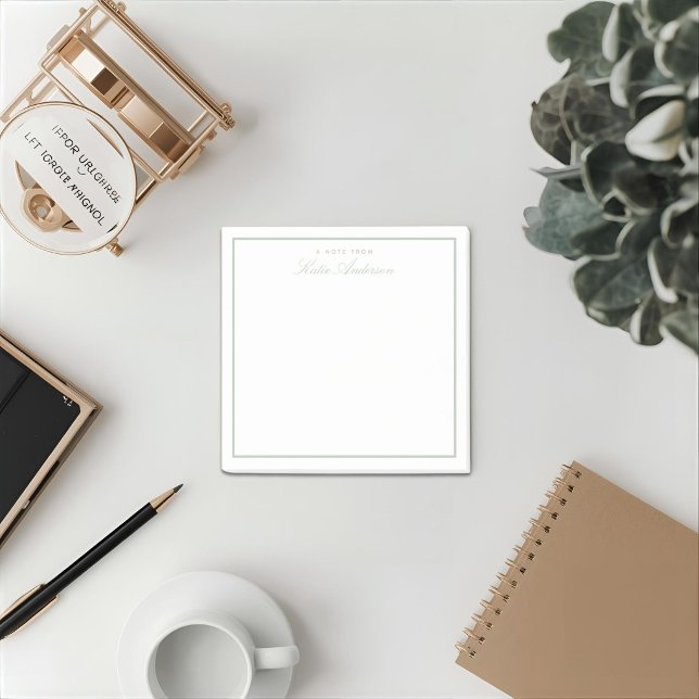 Elegant Minimal Classic Script Sage Green Post-it Notes (Creator Uploaded)