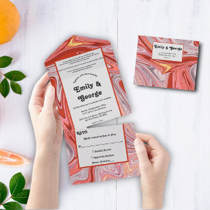 Elegant Minimal Colourful Lava Abstract Wedding All In One Invitation