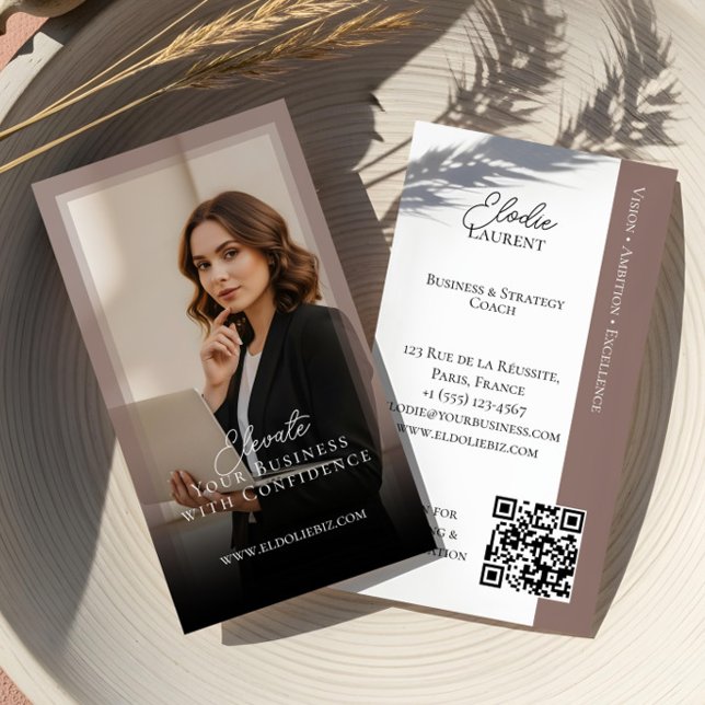 Elegant Minimal Consulting Coach Photo QR Code Business Card (Elegant Minimal Consulting Coach Photo QR Code Bus Business Card)