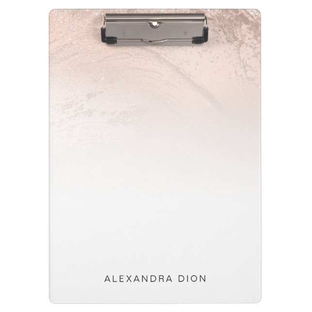 Elegant minimal copper rose gold glitter marble clipboard (Front)