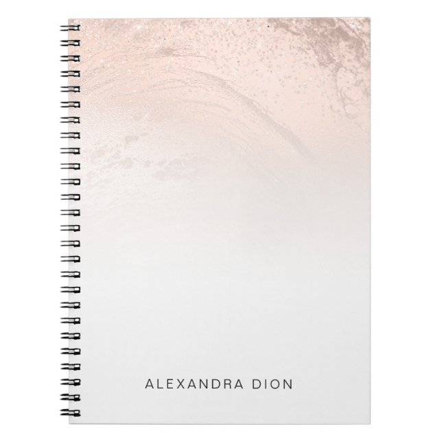 Elegant minimal copper rose gold glitter marble notebook (Front)