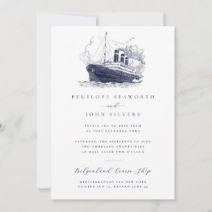 Elegant Minimal Cruise Ship Illustration Wedding Invitation