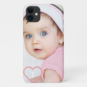 Elegant minimal custom baby photo & pink heart Case-Mate iPhone case