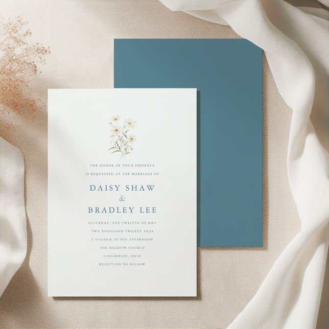 Elegant Minimal Daisy Floral Wedding Invitation (Creator Uploaded)
