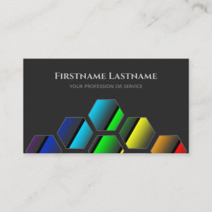 Elegant minimal dark grey rainbow colours hexagon business card