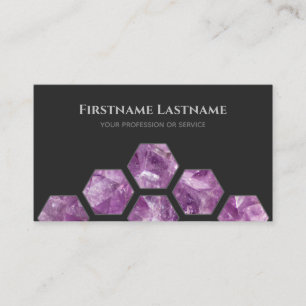 Elegant minimal dark grey violet amethyst hexagons business card