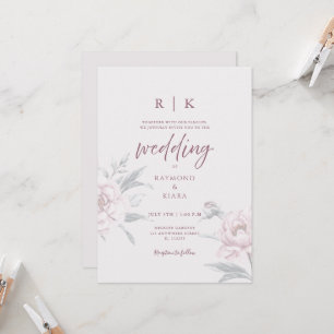 Elegant Minimal Dusky Pink Peony Floral Wedding  Invitation