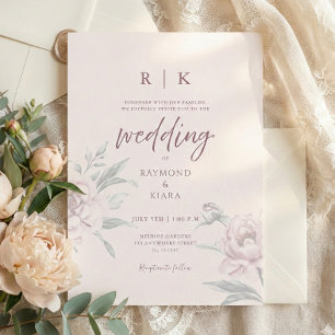 Elegant Minimal Dusky Pink Peony Floral Wedding Invitation