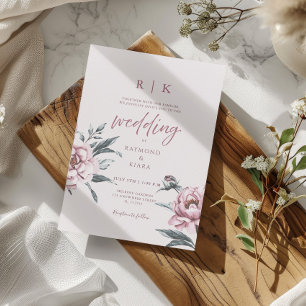 Elegant Minimal Dusky Pink Peony Floral Wedding Invitation
