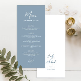 Elegant Minimal Dusty Blue Script Text Wedding  Menu