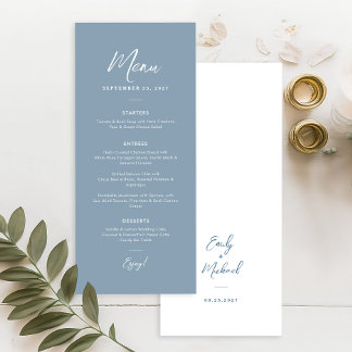 Elegant Minimal Dusty Blue Script Text Wedding  Menu