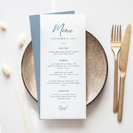 Elegant Minimal Dusty Blue Script Text Wedding  Menu