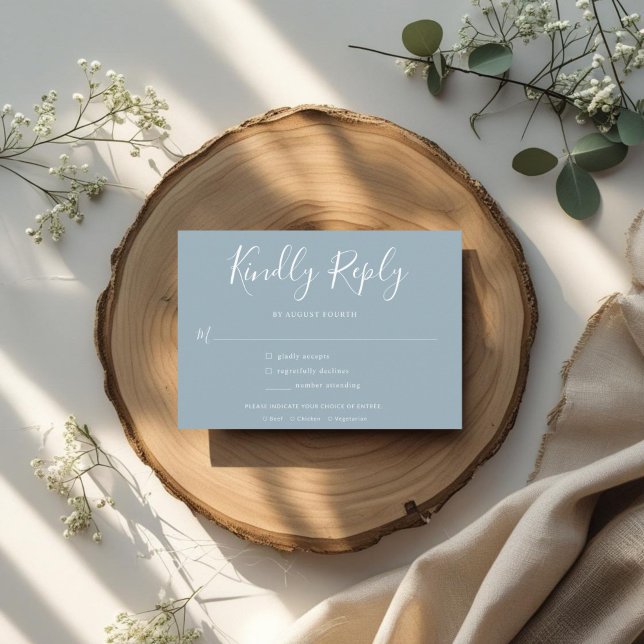 Elegant Minimal Dusty Blue Wedding RSVP Invitation Postcard (Creator Uploaded)