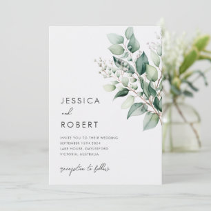 Elegant Minimal Eucalyptus Greenery Wedding Invitation