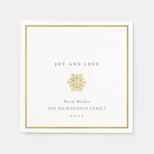 Elegant Minimal Faux Gold Snowflake Love & Joy Napkin