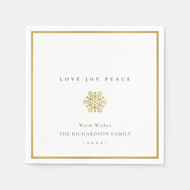 Elegant Minimal Faux Gold Snowflake Love Joy Peace Napkin (Front)