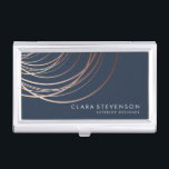 Elegant minimal faux rose gold geometric blue business card holder<br><div class="desc">Elegant geometric design in faux rose gold and navy blue.</div>