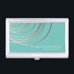 Elegant minimal faux rose gold geometric teal business card holder<br><div class="desc">Elegant geometric design in faux rose gold and teal.</div>