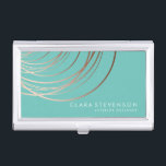 Elegant minimal faux rose gold geometric teal business card holder<br><div class="desc">Elegant geometric design in faux rose gold and teal.</div>
