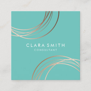 Elegant minimal faux rose gold geometric teal square business card