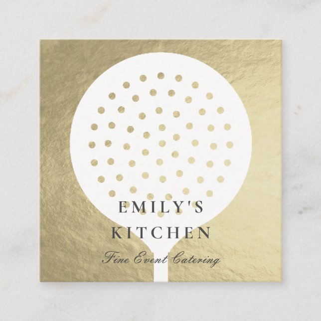 ELEGANT MINIMAL FAUX SILVER SKIMMER CHEF CATERING SQUARE BUSINESS CARD (Front)