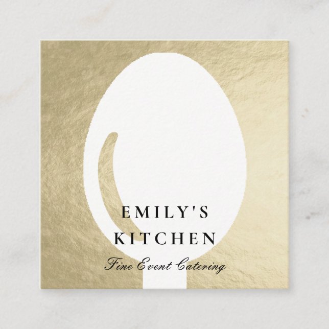 ELEGANT MINIMAL FAUX SILVER SPOON CHEF CATERING SQUARE BUSINESS CARD (Front)