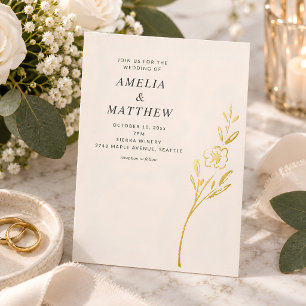 Elegant Minimal Floral Drawing Cream Wedding Gold